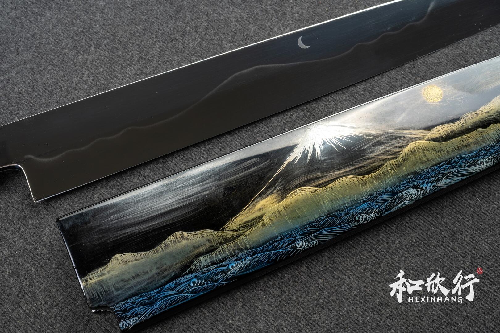 池田美和 富士山 満月 水本焼 白一鋼 水本焼(白一鋼) :: 黒檀水牛柄